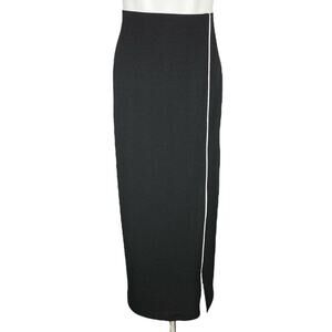 FRANK LYMAN Design Vintage Pull-On Maxi Skirt Sz 10 Front Slit White Piping